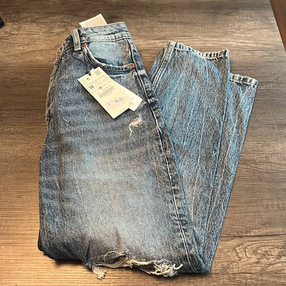 Zara distressed classic mom fit jeans